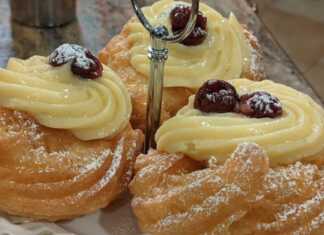 Κοντινό πλάνο σε ένα Ιταλικό Ζεπολέ, που αναδεικνύει την αφράτη υφή του και την πλούσια κρέμα πατισερί