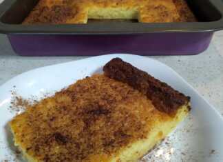 Γαλατόπιτα χωρίς φύλλο και χωρίς μίξερ, ψημένη, σερβιρισμένη με κανέλα.