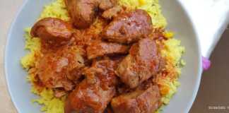 Κοκκινιστό Μοσχαράκι με σπυρωτό ρυζι μπασμάτι