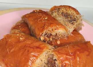 Γιαννιώτικο Κανταΐφι με μπακλαβά Πιάτο με χρυσαφένιο Γιαννιώτικο Κανταΐφι, σιροπιαστό και πασπαλισμένο με ξηρούς καρπούς.