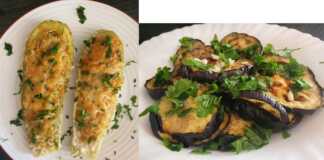 Γεμιστά κολοκυθάκια με ρύζι με ψητη μελιτζάνα