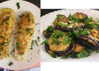 Γεμιστά κολοκυθάκια με ρύζι με ψητη μελιτζάνα