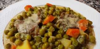 Μοσχάρι με αρακά αυγολέμονο