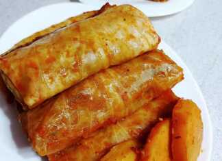 Ντολμάδες κοκκινιστοί με όσπρια