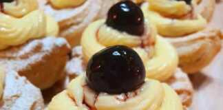 Λουκουμάδες με κρέμα και βύσινο