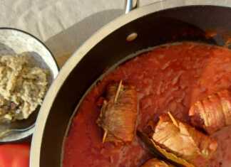 Ρολάκια μοσχάρι με ζαμπόν και κρέμα μελιτζανας