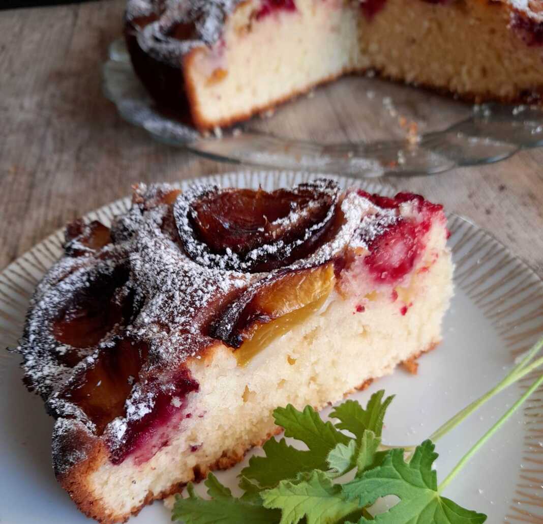 Κέικ «ανάμεικτο» με δαμάσκηνα, ροδάκινα και βατόμουρα.