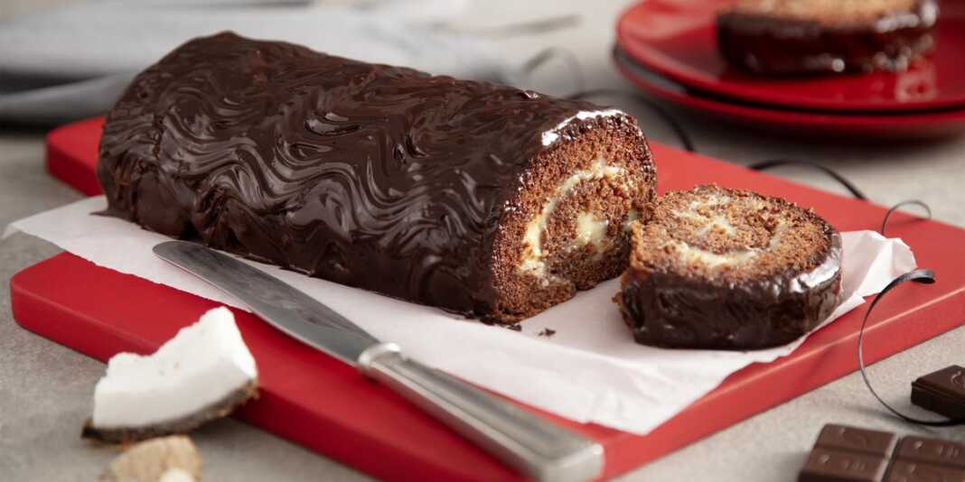 roloKaridaSokolata Ρολό με κρέμα καρύδας και σοκολάτα