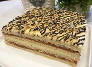 Κέικ μήλου με μια λεπτή κρέμα.