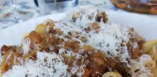 Κοντινό πλάνο στο αργομαγειρεμένο κρέας με τη βελούδινη σάλτσα κρεμμυδιού.