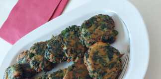 Ένα πιάτο γεμάτο με χρυσαφένιους, τηγανητούς κεφτέδες από σπανάκι, γαρνιρισμένους ίσως με λίγο φρέσκο μαϊντανό.