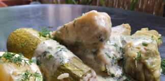 Γεμιστά κολοκυθάκια & ντολμάδες με σάλτσα αυγολέμονο και άνηθο