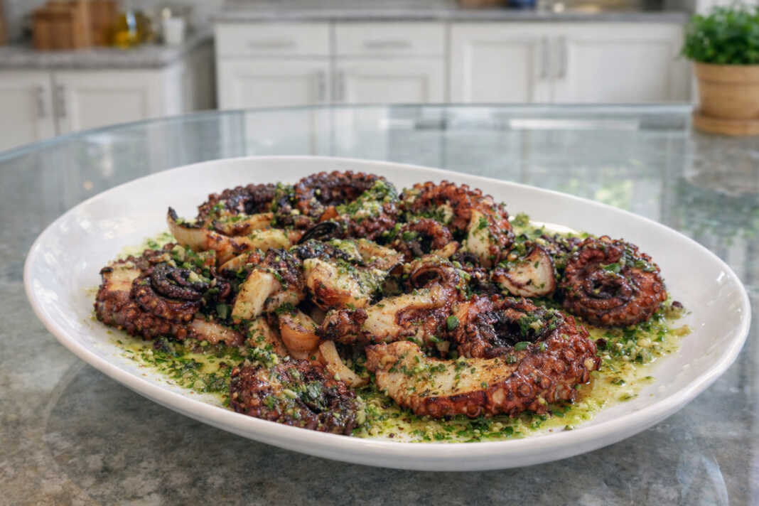 Ζουμερά πλοκάμια από ψητό χταπόδι στη σχάρα με ρίγανη λεμόνι και φρέσκο μαϊντανό