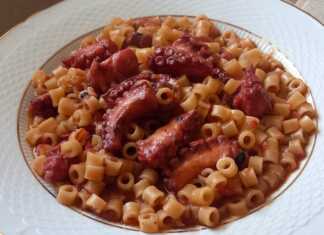 Χταπόδι  κοκκινιστό με μακαρονάκι κοφτάκι