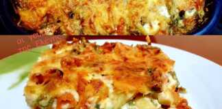 Ταψί με πέννες τρικολόρε καλυμμένες με λιωμένα τυριά στο φούρνο.