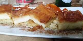 Γαλακτομπούρεκο της Γιαγιάς ζεστό με σιρόπι κανέλας Χρυσαφένιο γαλακτομπούρεκο με τραγανά φύλλα κρούστας και λαχταριστό σιρόπι κανέλας.