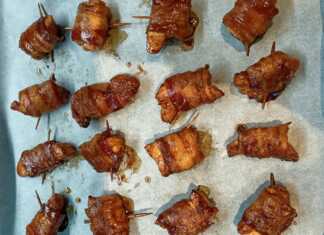 Μπουκιές κοτόπουλου τυλιγμένες σε μπέικον 