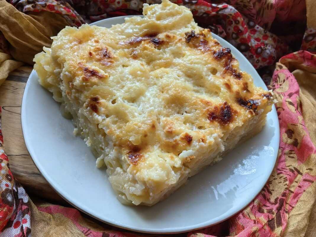 μακαρόνια φούρνου χωρίς κρέμα γάλακτος Κοντινό πλάνο σε μια μερίδα από Μακαρόνια Φούρνου χωρίς Κρέμα Γάλακτος.