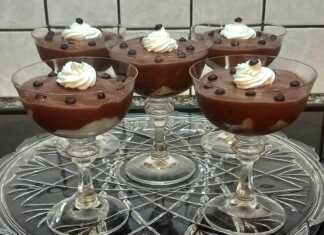 Πλούσιο και λαχταριστό προφιτερόλ σε γυάλινο ποτήρι, με κρέμα σοκολάτας, κρουασανάκια και σαντιγί.