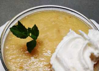 Γρανίτα λευκού ροδάκινου με φρέσκο ​​δυόσμο και σαντιγί