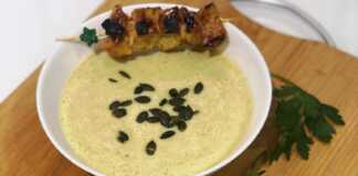 Σούπα κρέμα μπρόκολο! ... με σουβλάκι κοτόπουλου και κρουτόν