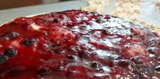 Γιαουρτογλυκό με μπισκότα σε 5′ έτοιμο Δροσερό Γιαουρτογλυκό με μπισκότα και κόκκινη μαρμελάδα στην επιφάνεια, έτοιμο για σερβίρισμα