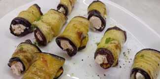 Ρολά μελιτζάνας με τριμμένα αμύγδαλα