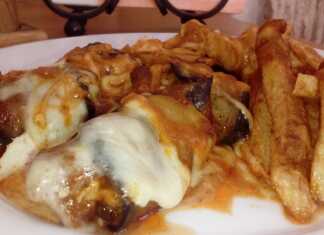 Μοσχαρίσιο κοκκινιστό με λεπτές φέτες μελιτζάνας