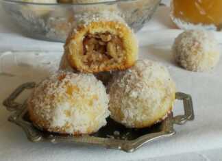 Πιατέλα γεμάτη με λαχταριστά Τρουφάκια με Μήλο και Καρύδι, πασπαλισμένα με τριμμένη καρύδα