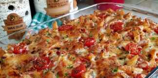 Πέννες στο φούρνο με μπέικον και μοτσαρέλα