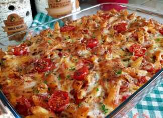 Πέννες στο φούρνο με μπέικον και μοτσαρέλα