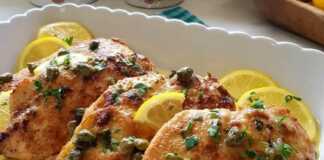 Κοτόπουλο σε σάλτσα λεμονιού και κρασιού κοτόπουλο με σάλτσα λεμονιού