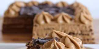 Ένα κομμένο κομμάτι από Αργεντίνικο κέικ, με εμφανή στρώματα ή υφή, σερβιρισμένο σε πιάτο.