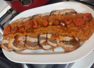 χοιρινό ψητό γεμιστό με λουκάνικο