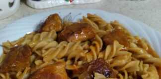 μακαρόνια τριβελάκι ολικής αλέσεως με κρέας χοιρινό