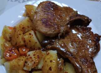 μπριζόλες με σάλτσα μουστάρδας και πατάτες