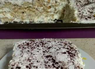 Δροσερό γλυκό Ραφαέλο σε ταψάκι, πασπαλισμένο με ινδοκάρυδο