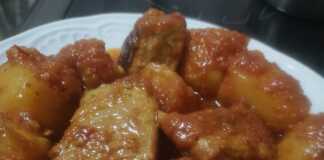 χοιρινό με πατάτες κοκκινιστές