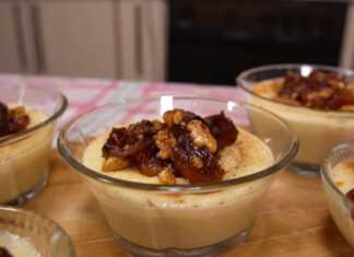 ρυζόγαλο, μήλο, καρύδι, καραμέλα, κρεμώδες, καλαμποκάλευρο, επιδόρπιο, κανέλα