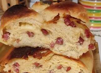 πλεξούδα γεμιστή με τριμμένο εμεντάλ και ζαμπον