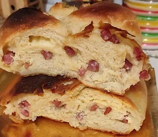 πλεξούδα γεμιστή με τριμμένο εμεντάλ και ζαμπον