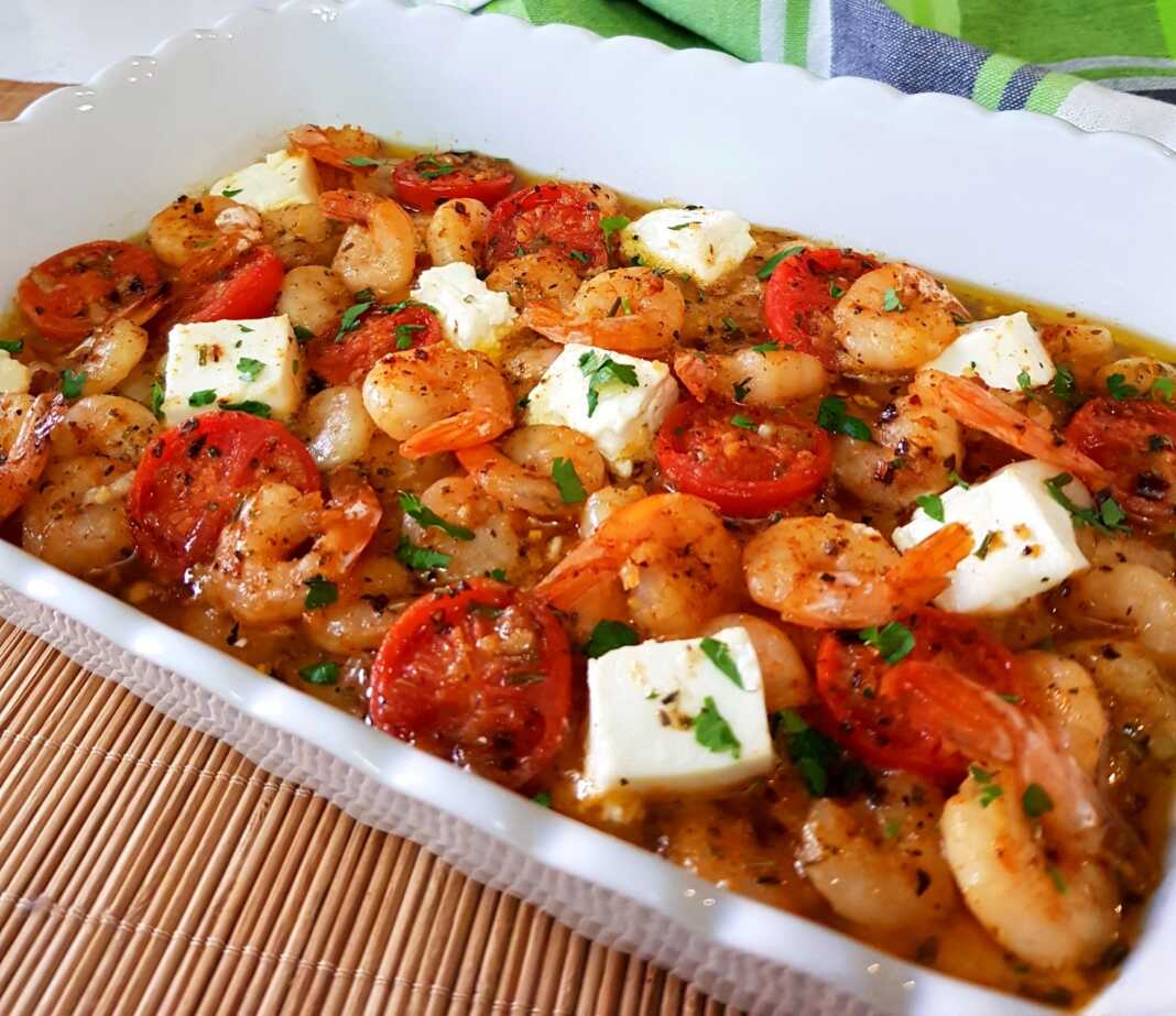 Γαρίδες με ντομάτα ψητή και φέτα