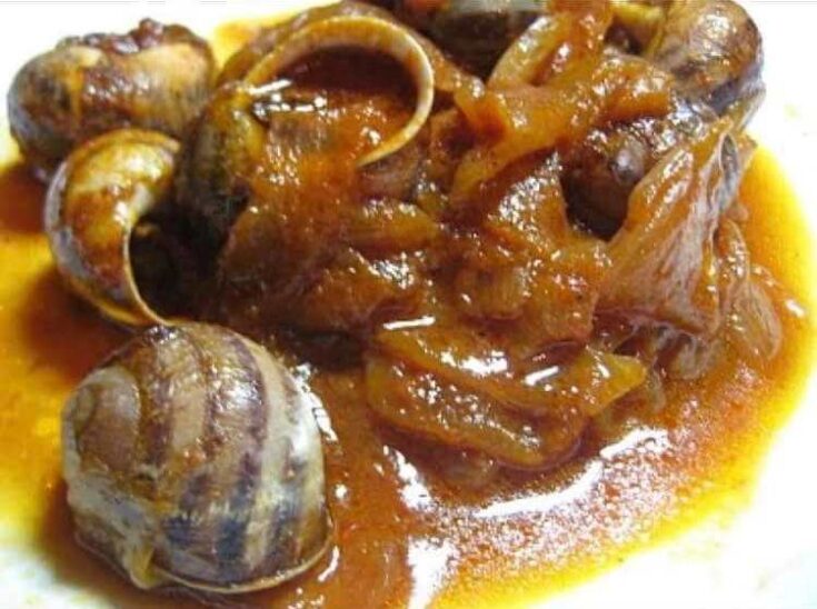 Σαλιγκάρια στιφάδο με κρεμμύδια και μυρωδικά