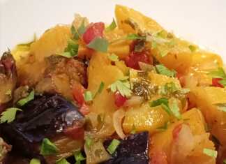 Πατατούλες γιαχνί με μελιτζάνες