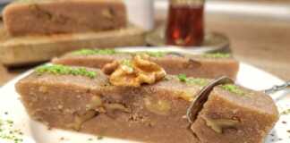 σιμιγδαλένιος χαλβάς με καρύδια