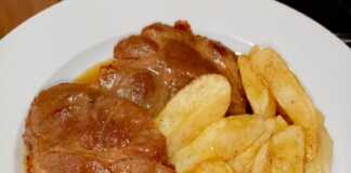 Χοιρινό λαδορίγανη με τραγανές πατάτες τηγανητές Χοιρινό λαδορίγανη