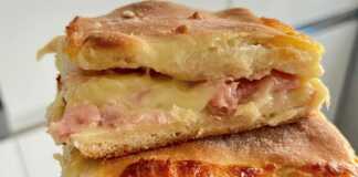 Ψωμί-πίτσα με ζαμπόν και μοτσαρέλα