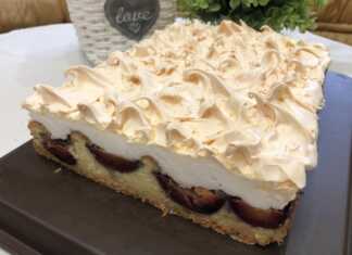 Γλυκό με δαμάσκηνα και μαρέγκα.