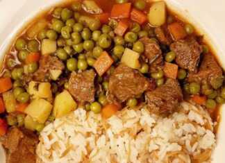 Μοσχάρι με αρακά και ατζέμ πιλάφι