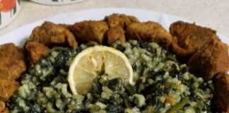 Σπανακόρυζο με χοιρινή τηγανιά Σπανακόρυζο με χοιρινή τηγανιά